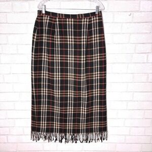 Briggs Wool Blend Tartan Maxi Skirt 14 Fringe Plaid Western Heritage Old Money